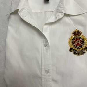 Ralph Lauren White Button-Up Shirt with Embroidered Crest